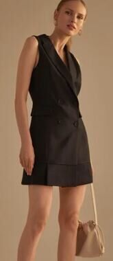 Mare Mare Anthropologie Blazer Mini Suit Dress Double Breasted Black Size XS